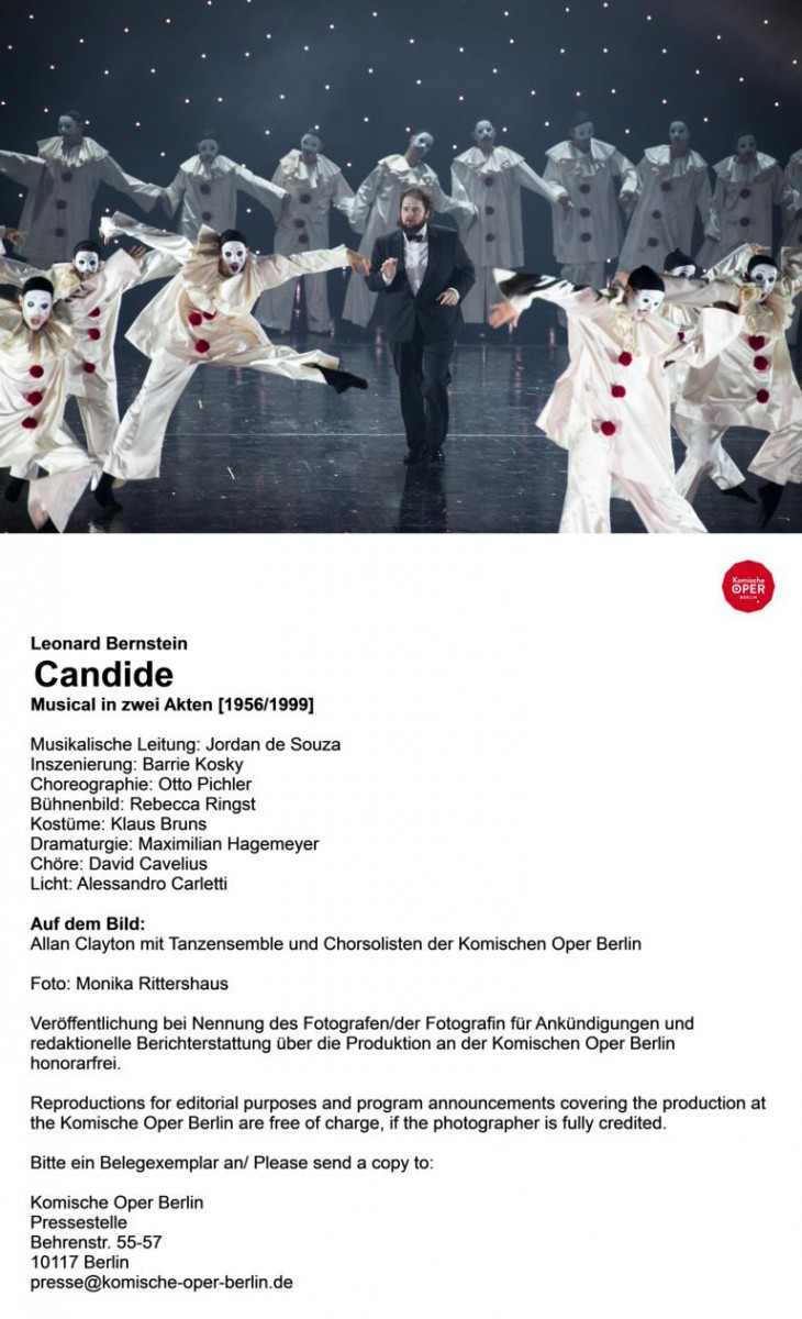 Allan Clayton (Candide), Mitglieder des Tanzensembles, Chorsolisten der Komischen Oper © Monika Rittershaus