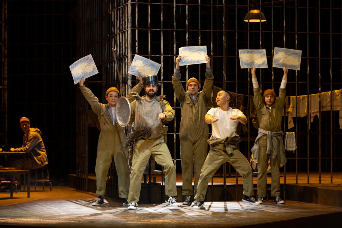 Robert Brouwer (Maultiertreiber), Bjungsun Kang (Maultiertreiber), Philipp Kranjc (Don Quixote), Adam Temple-Smith (Maultiertreiber), Benjamin Lee (Sancho), Nikko Forteza (Maultiertreiber) © Pedro Malinowski