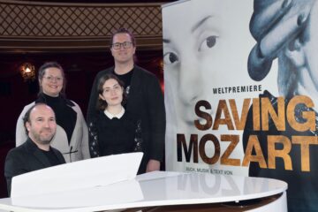 Jürgen Goriup, Elisabeth Sikora, Charli Eglinton, Markus Olzinger bei der Pressekonferenz zu „Saving Mozart“ © Rudi Gigler