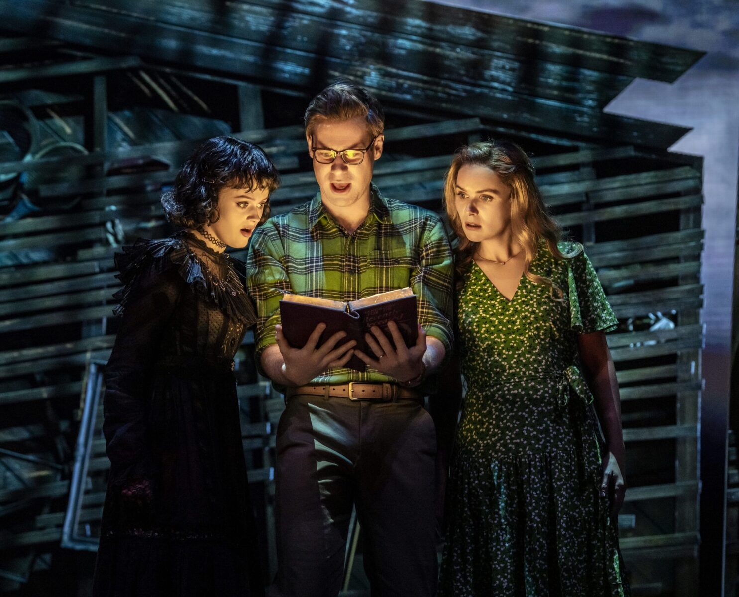 Hannah Nordberg (Lydia Deetz), David Hunter (Adam Maitland), Chelsea Halfpenny (Barbara Maitland) &copy; Johan Persson